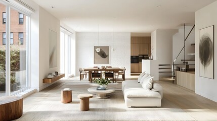 Modern Interior of Stylish Living Room ,Wall Mock Up, Frame , Poster with Beautiful Background, 3d render