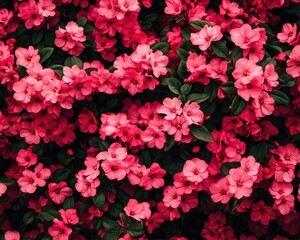 A stunning display of pink flowers, showcasing their delicate petals and lush green leaves, creating a vibrant and colorful scene that captivates the eye and uplifts the spirit.