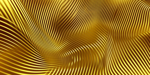 3D flow liquid wave abstract contour curve with gold glitter metallic glossy line particle, golden yellow silver light fashion cosmetic shiny landscape texture banner background	