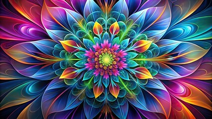 Digital art of a stylized and abstract flower design with bold shapes and vibrant colors, nature, abstract