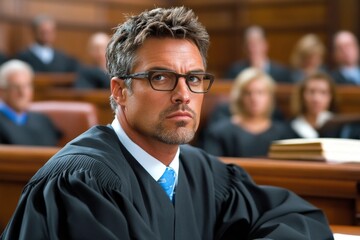 Fototapeta premium Court official handing over a subpoena with a serious expression, capturing the official tone and authority in legal proceedings, symbolizing obligation and respect