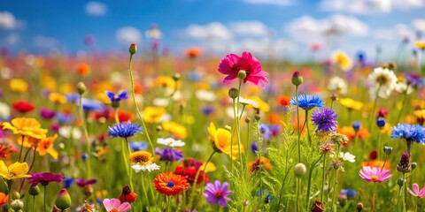 Fototapeta premium A field of vibrant wildflowers swaying gently in the breeze on a warm summer day, orange, flora