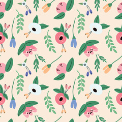 Fototapeta premium A romantic and elegant floral pattern featuring hand-drawn flowers