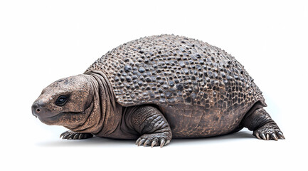 Fototapeta premium Lifelike Glyptodon on White Background: Step Back into the Ice Age with This Armored Giant