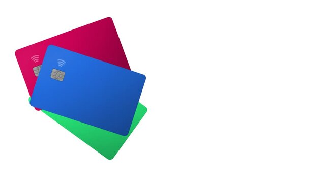 ATM cards on white and black background 4k animation banner. Banking and finance concept with atm ards appearing on the screen