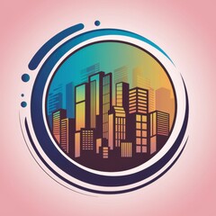 Vibrant Abstract Cityscape Design with Geometric Patterns and Gradient Colors