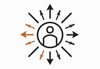 Fototapeta premium Profile User Icon with Outward Arrows Indicating Connections and Interactions in Minimalistic Vector Art