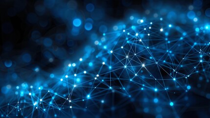 Obraz premium Abstract Blue Glowing Network Background with Connected Dots and Lines Technology Wallpaper Design