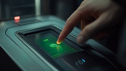 Close-Up of a Finger Pressing a Touchscreen Button in a Car