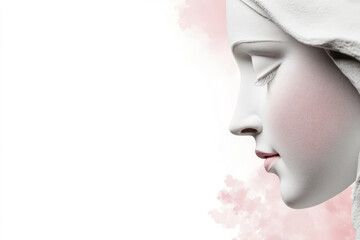 Pink watercolor of Grace virgin Mary statue, religious design art