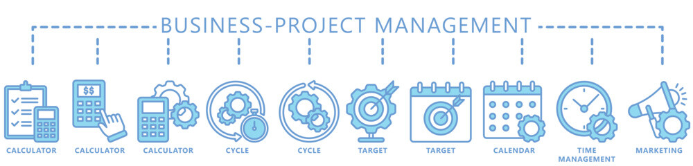 Business, Project management dual tone icons set. contain calculator, cycle, target, calendar, marketing, time management and more. Vector EPS 10. for UI or UX kit, web and app, finance, business.