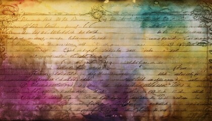 Obraz premium A close-up of vintage paper with faded handwriting and watercolors. The paper is aged and has a rustic look.