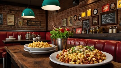 Classic American Cuisine - Juicy Burger, BBQ Ribs, and Crispy Fries with Rustic Diner Vibes
