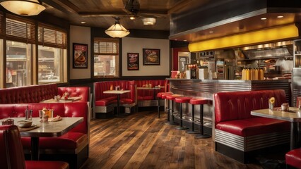 Classic American Cuisine - Juicy Burger, BBQ Ribs, and Crispy Fries with Rustic Diner Vibes