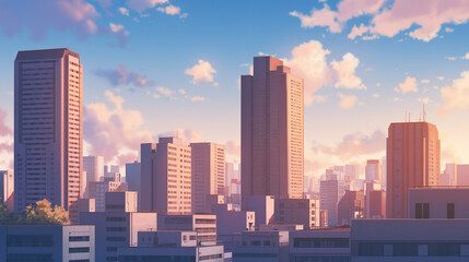Obraz premium Stunning Sunset Cityscape with Skyscrapers