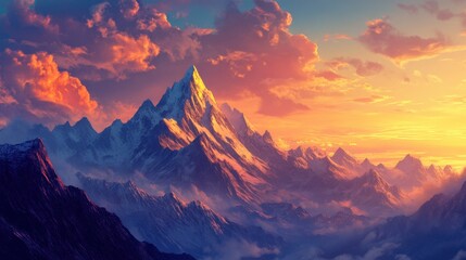 A breathtaking view of a mountain range with the peaks bathed