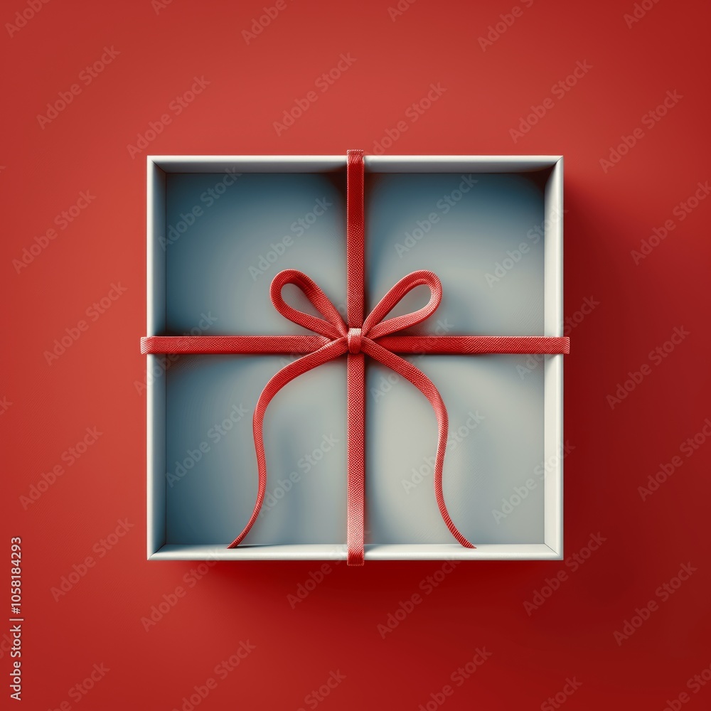 Poster open gift box with red ribbon bow 3d rendering isolated on solid background studio lighting high res