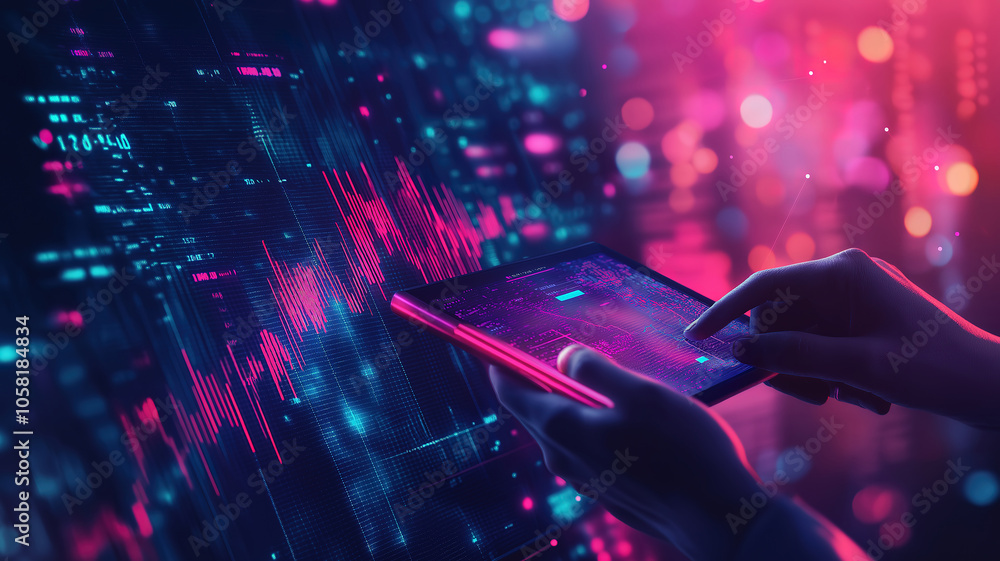 Poster navigating financial trends with low poly wireframe illustrations of stock exchange dynamics