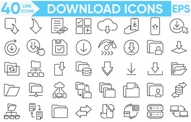 Download icon set. Containing upload, document, link, download file, folder, data and PDF icons.Vector and illustrator set.