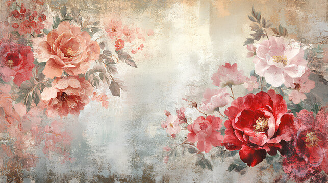 Abstract, baroque wallpaper pattern design. Red floral Victorian wallpaper background  - Powered by Adobe