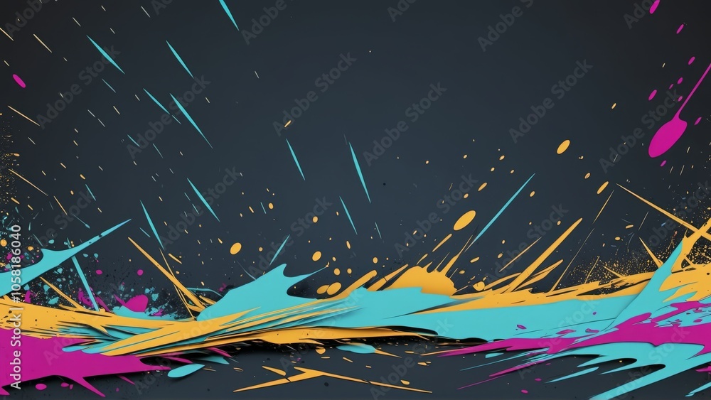 Poster dynamic abstract splash of vibrant colors on dark background