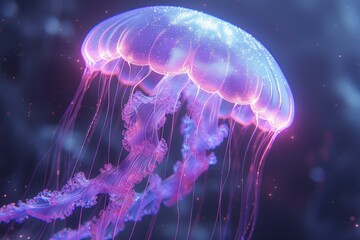 A glowing jellyfish with long tentacles. AI.