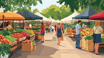 Fototapeta premium A lively farmers market with colorful produce, local goods,