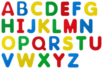 Alphabet upper case magnetic letters on white with clipping path