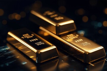 A fortune in gold ingots, golden background