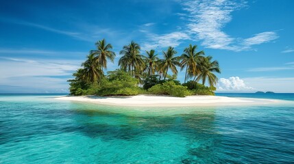 Magnificent tropical island with palm trees, in the middle of the ocean