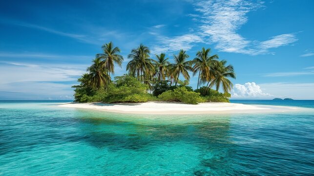 Magnificent tropical island with palm trees, in the middle of the ocean