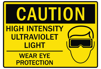 Ultraviolet warning sign high intensity UV light. Wear eye protection
