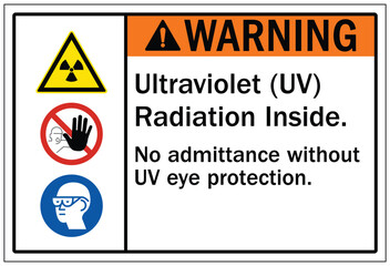Fototapeta premium Ultraviolet warning sign ultraviolet radiation inside. No admittance without uv eye protection
