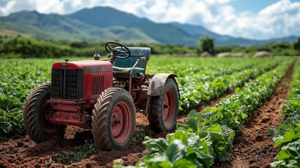 Fototapeta premium Agriculture background shot with a tractor on a field