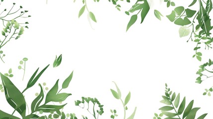 White background with green plant accents creates a fresh and inviting aesthetic. A harmonious blend of purity and nature, perfect for design projects and creative endeavors.