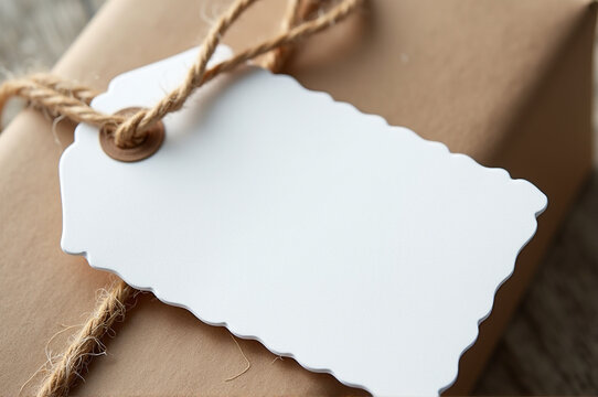 Blank Gift Tag with Twine on Brown Paper