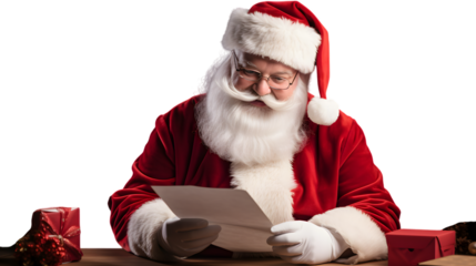 Santa Claus writing on a notebook isolated on white background