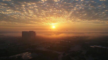 Sunrise Over Foggy Cityscape
