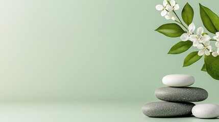 Serene Wellness Composition with Stones and Green Leaves