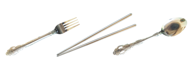 forks, chopsticks and spoons. Tableware set with isolated background