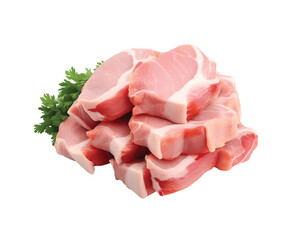 Group of fresh, soft pink pork.  Cut out.