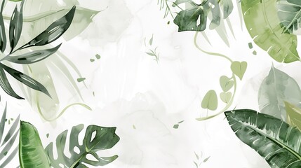 White background with green plant accents creates a fresh and inviting aesthetic. A harmonious blend of purity and nature, perfect for design projects and creative endeavors