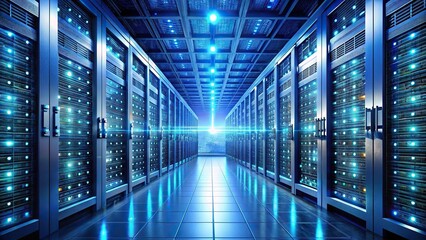 Fototapeta premium Dynamic scene of a supercomputer powering up Point of View