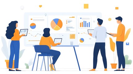 Business Team Analyzing Data on Whiteboard Illustration