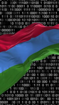Karelia flag - 3D realistic waving flag on matrix digital background with binary code