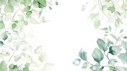 White background with green plant accents creates a fresh and inviting aesthetic. A harmonious blend of purity and nature, perfect for design projects and creative endeavors