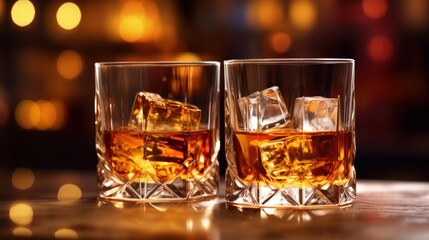 Two Glasses of Whiskey on a Bar Counter
