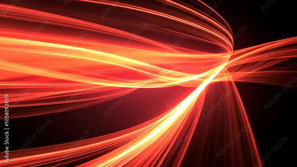 Poster red and yellow light streaks flow across a black background, creating a dynamic and abstract design