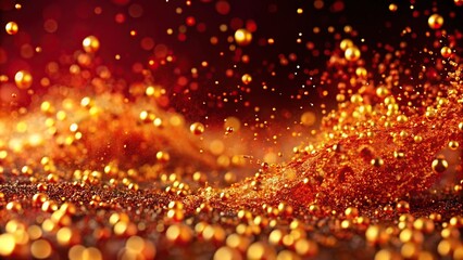 Naklejka premium glittering gold particles in red liquid close up