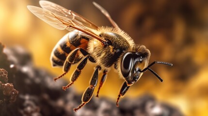 Close-up of a honeybee in flight